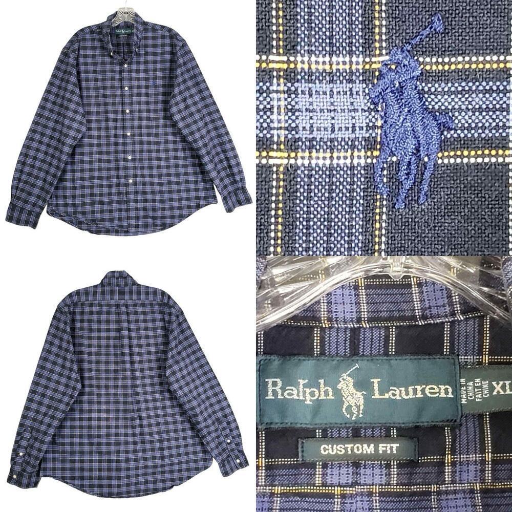 Polo Ralph Lauren Oxford Shirt Men’s Size XL Blue Plaid LS Button Down Flaw